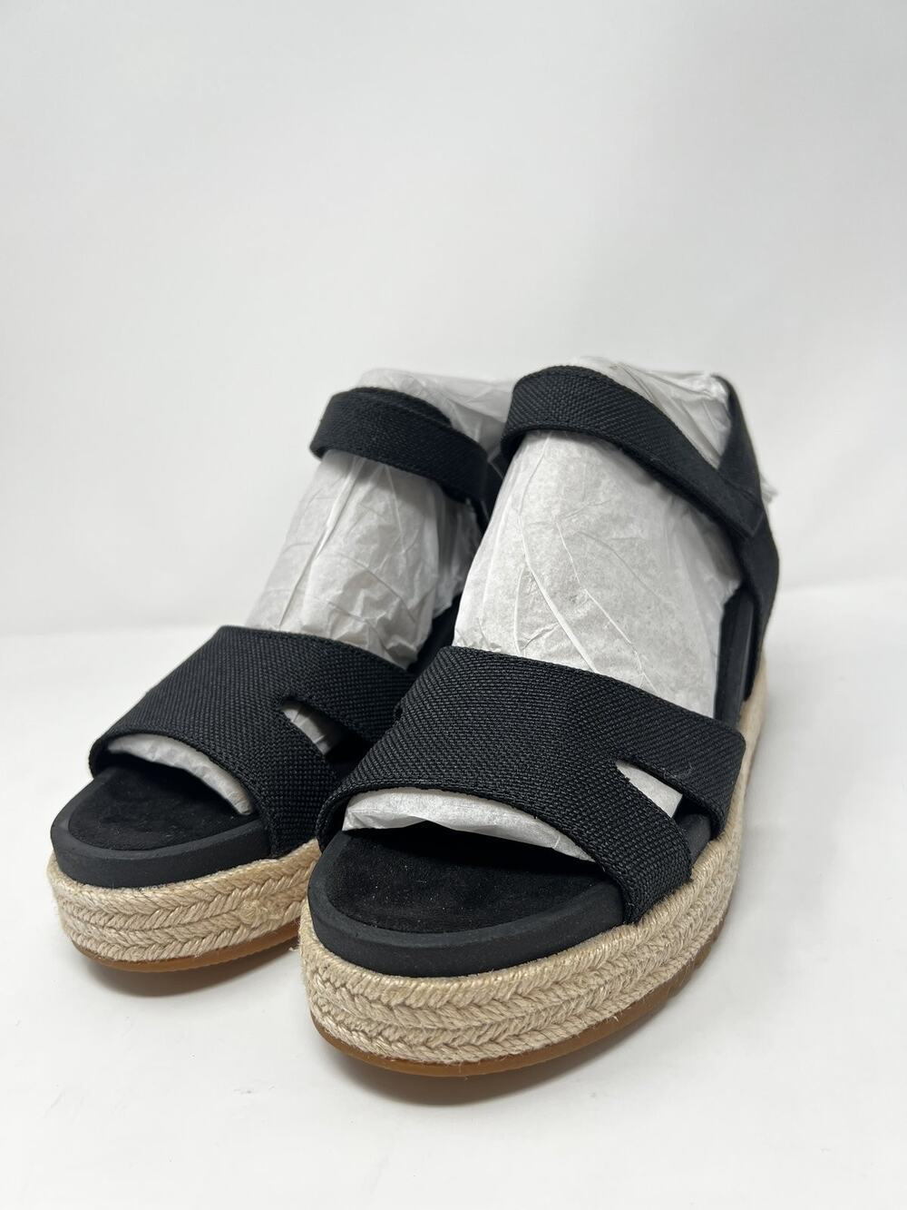 TOMS Women's 10 Alana Black Canvas Open Toe Wedge Sandals
